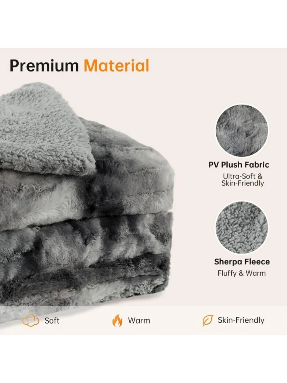 Cozy Heated Blanket Throw 50” x 70” - Soft Dark Gray for Home & Office Use